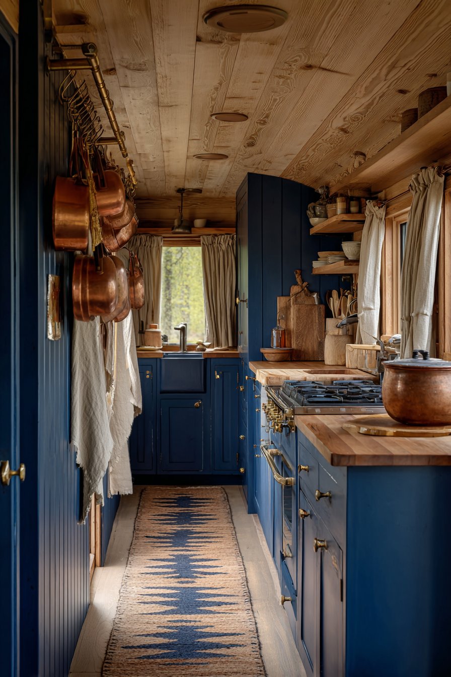 Navy Blue Galley with Brass Rails