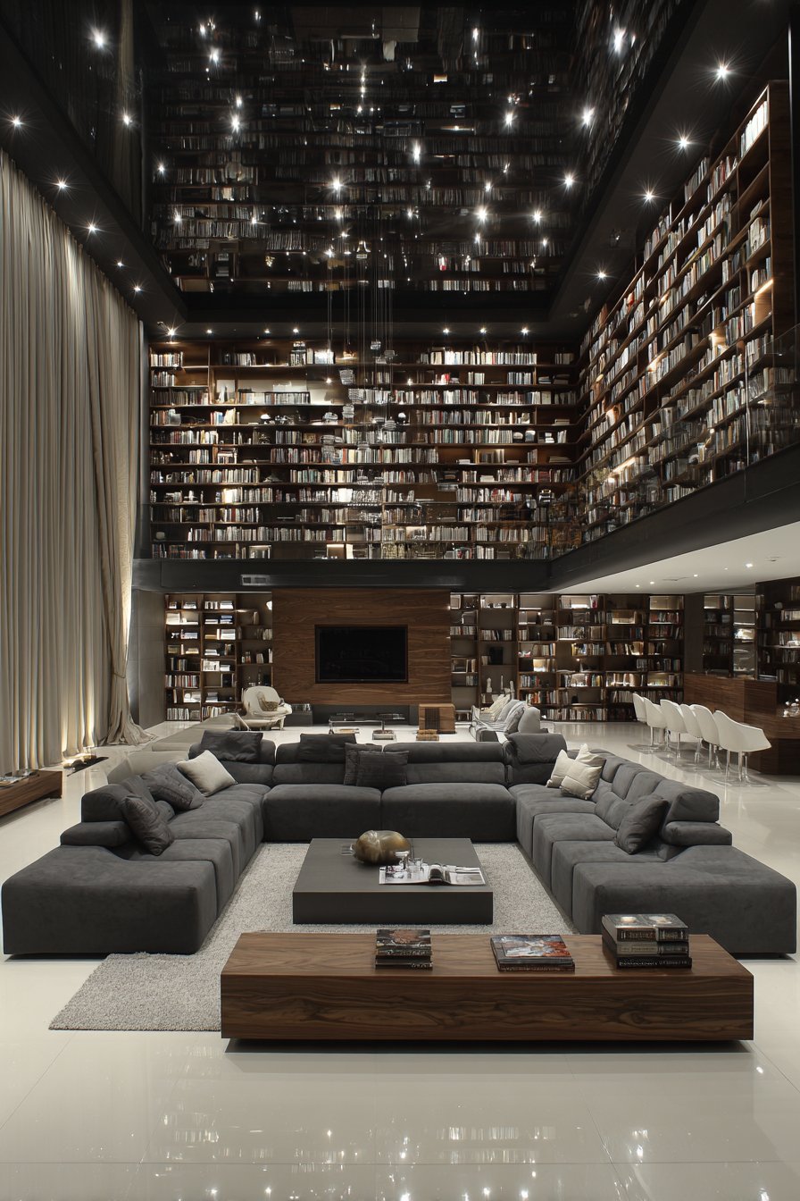 Contemporary Mezzanine with Built-In Bookshelves