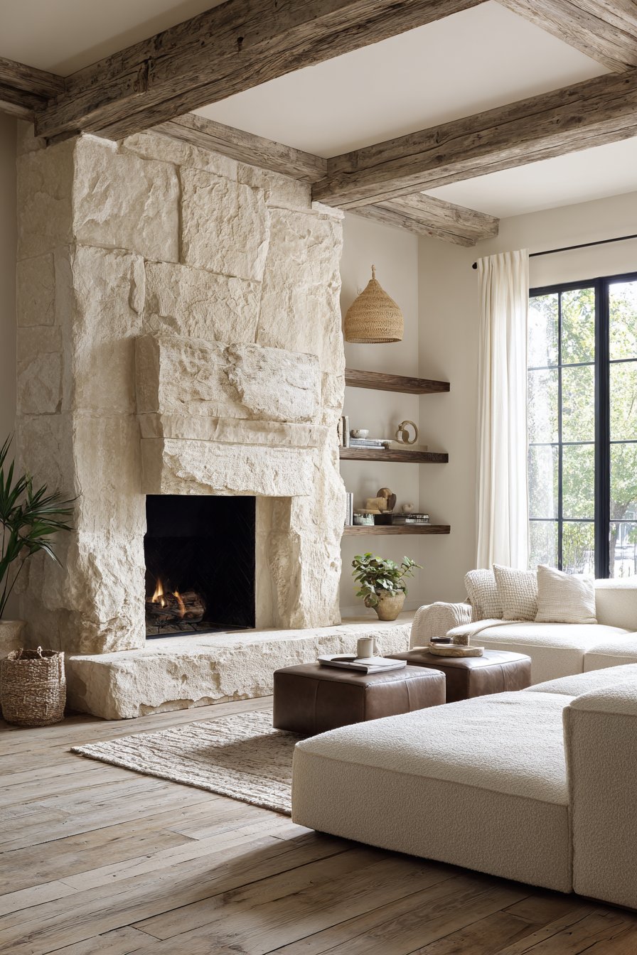 Limestone Fireplace Centerpiece