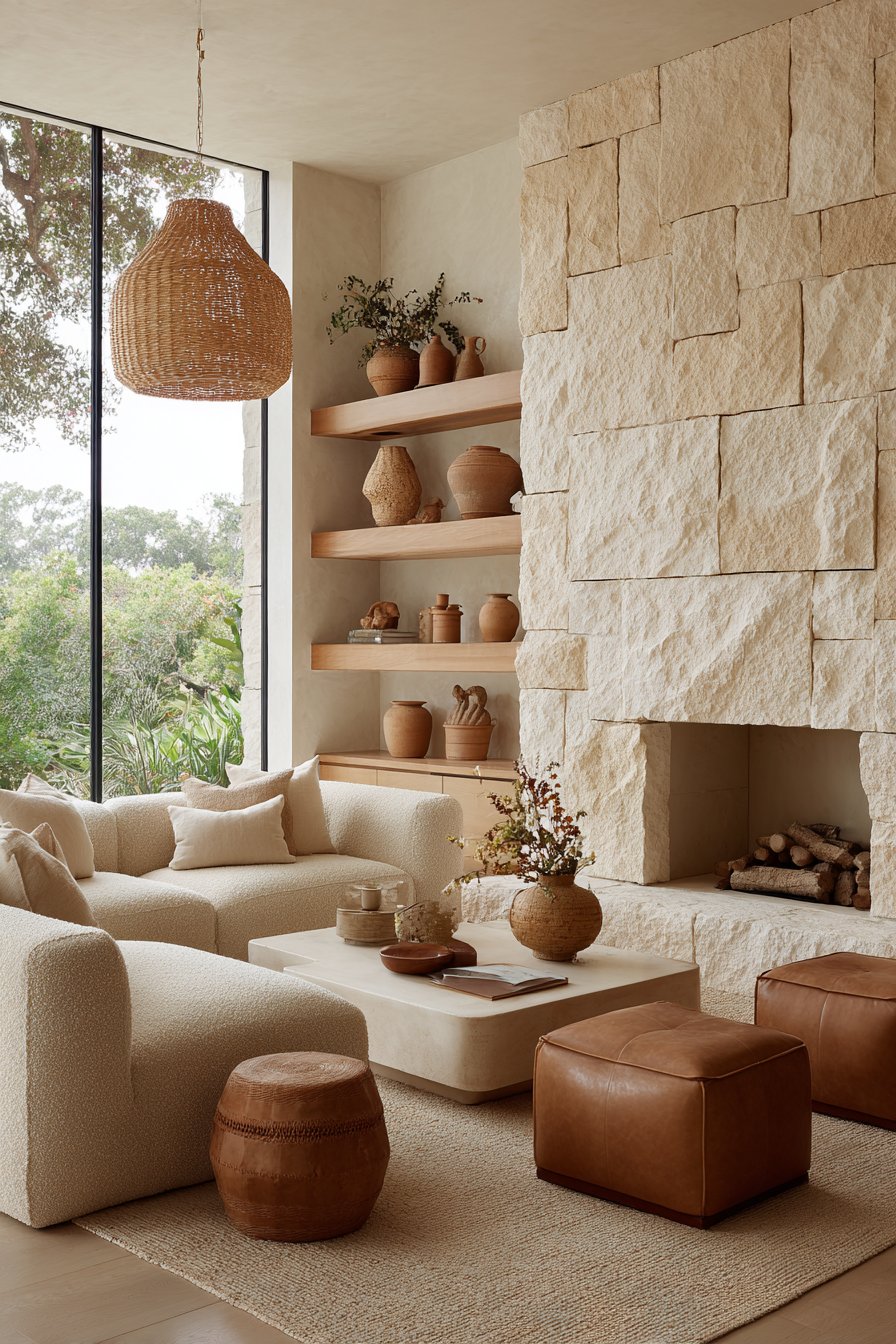 Limestone Fireplace Centerpiece