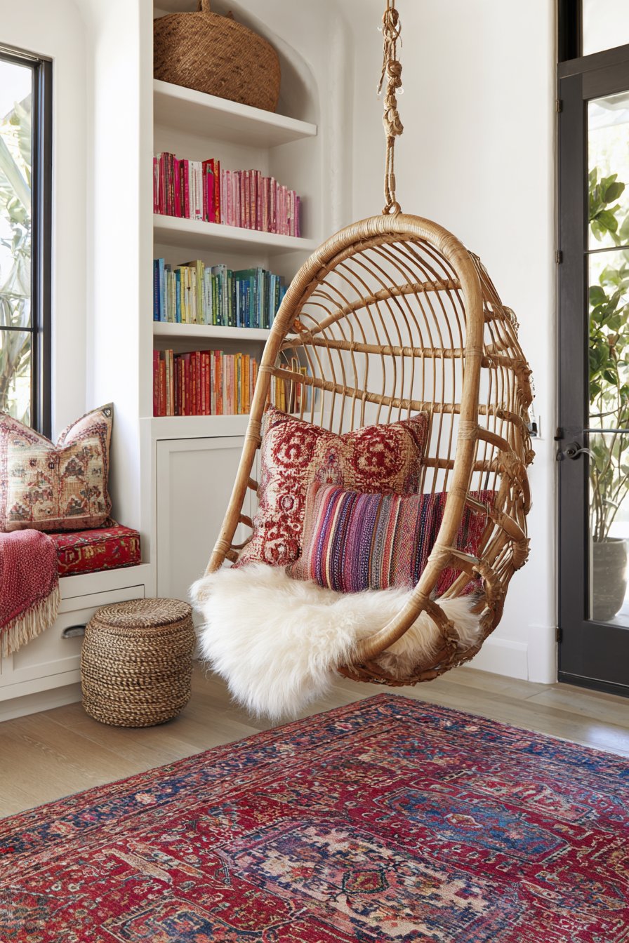 Rattan Hanging Chair Reading Nook