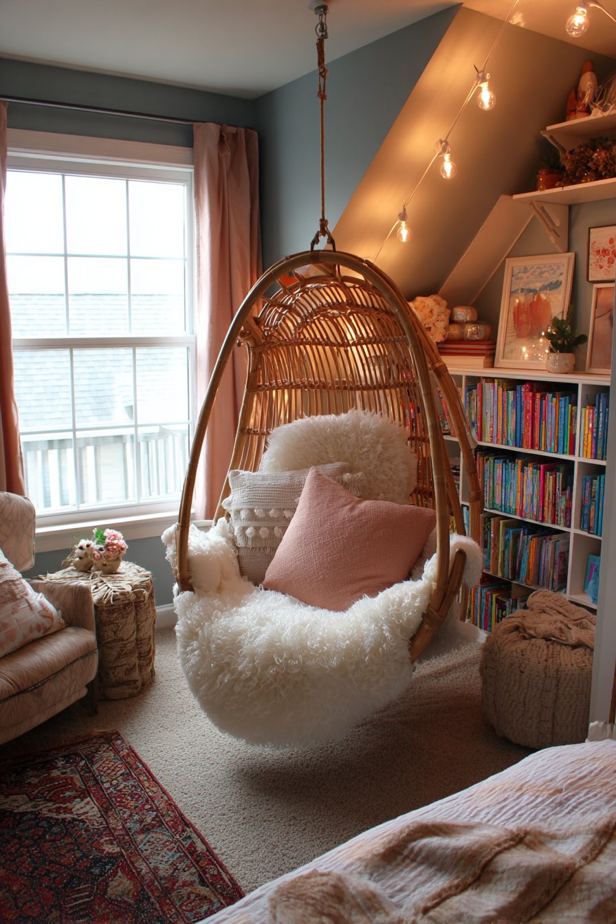 Rattan Hanging Chair Reading Nook