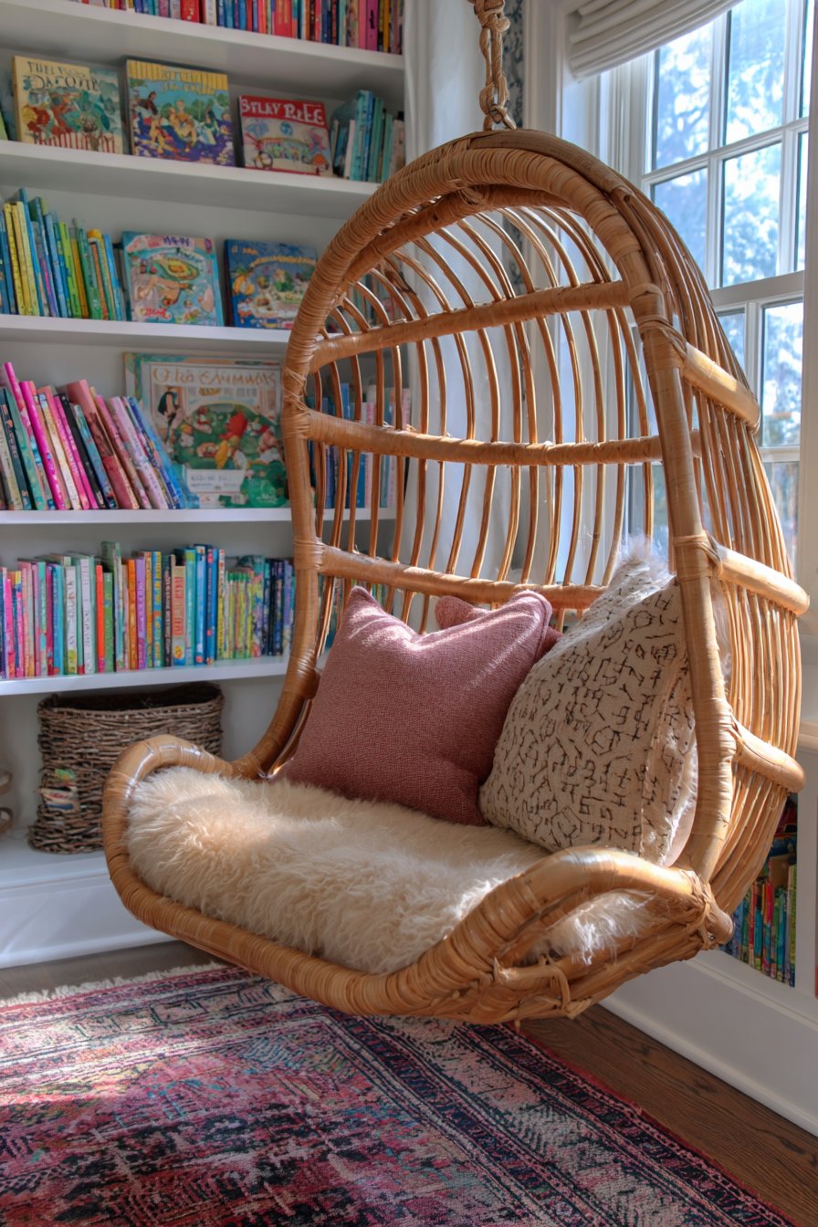 Rattan Hanging Chair Reading Nook