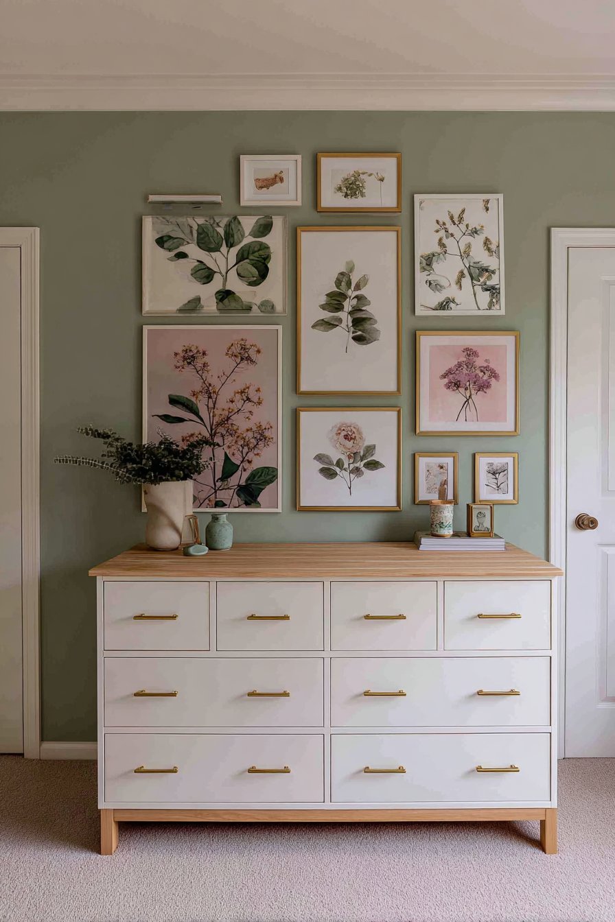 Gallery Wall Showcase with Mixed Frame Finishes