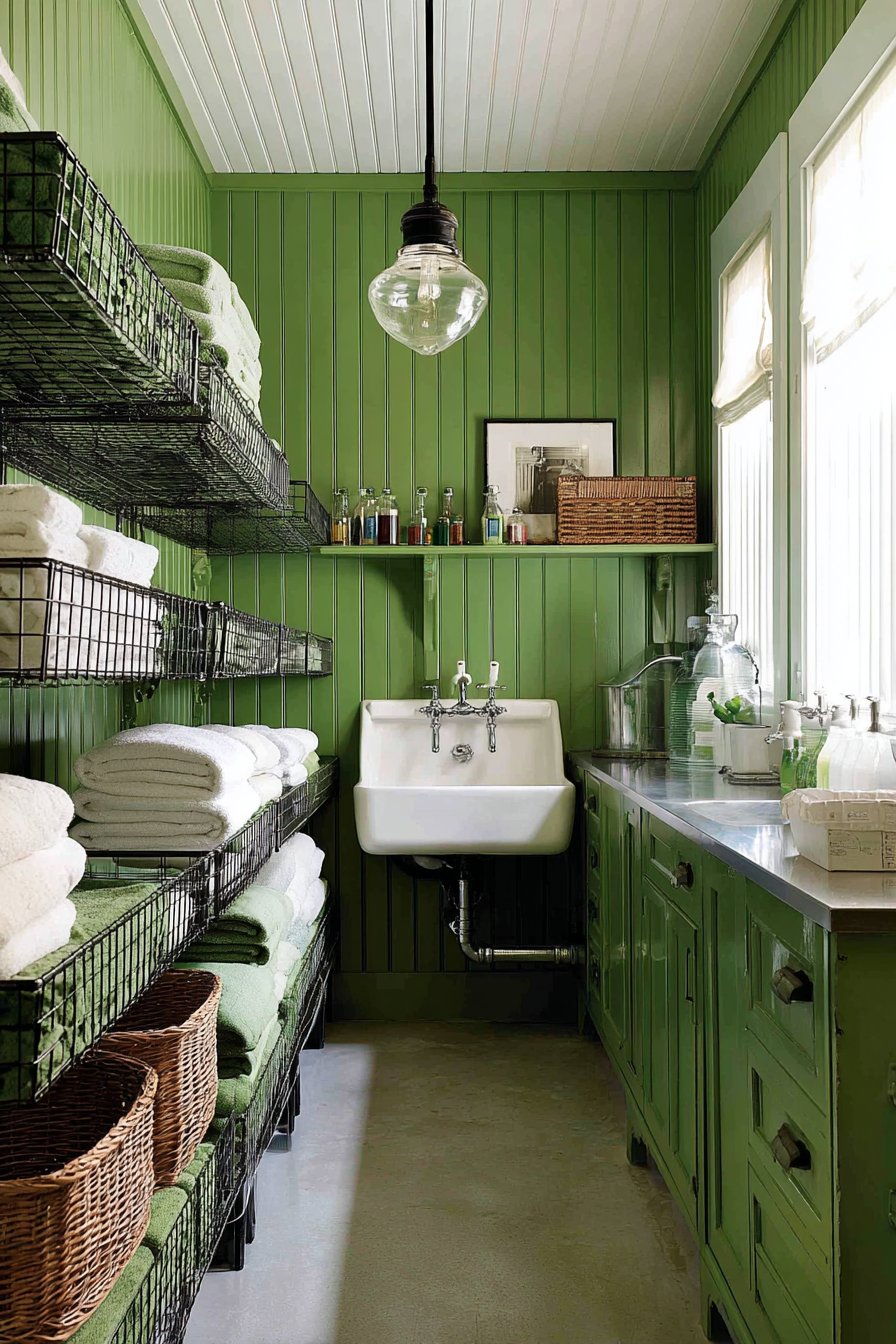 Olive Green Beadboard Cottage Charm