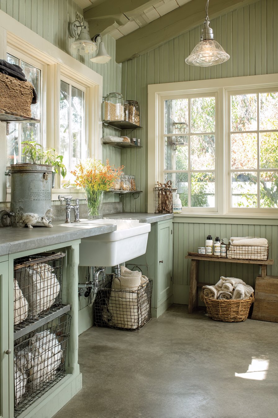 Olive Green Beadboard Cottage Charm