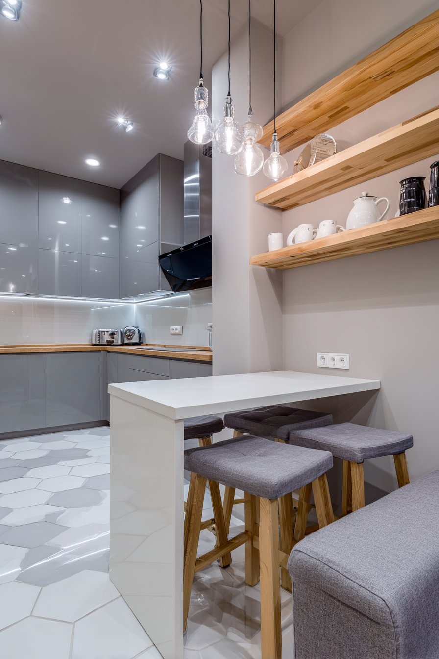 Compact Grey and White Space-Maximizing Kitchen