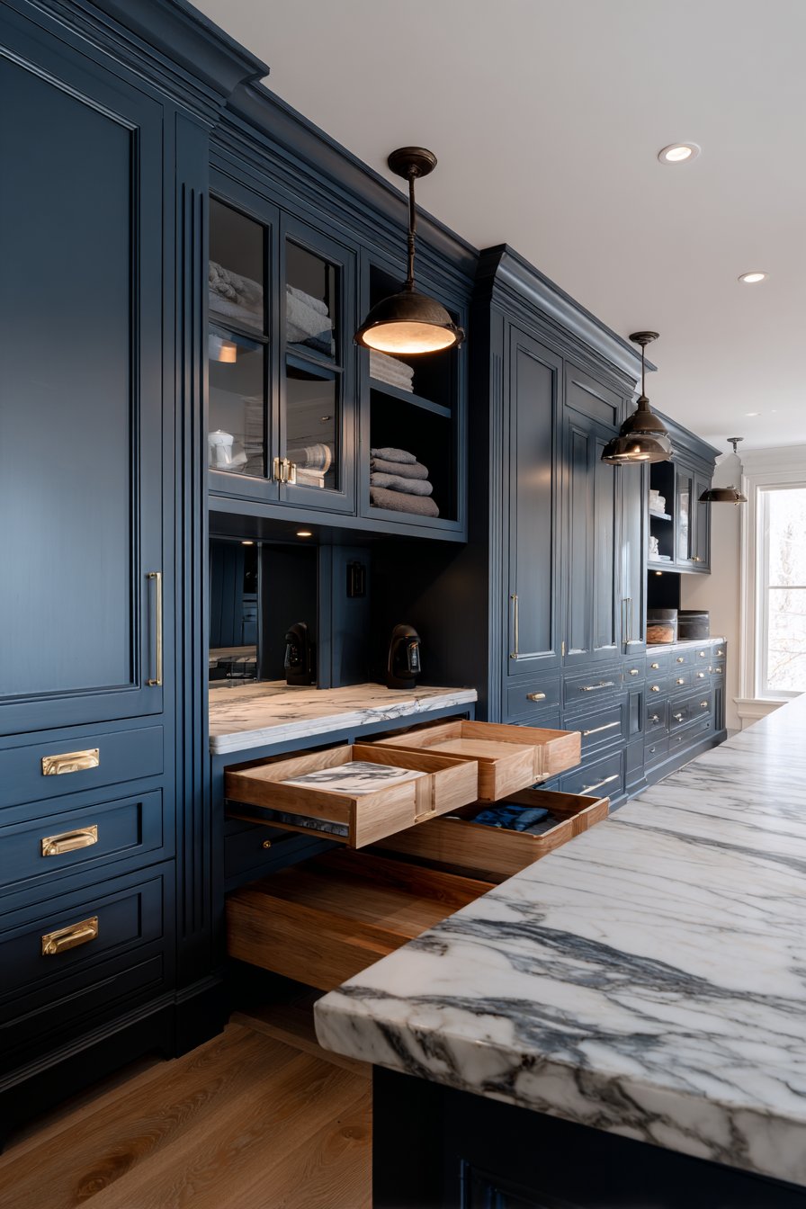 Luxurious Navy Blue with Brass Hardware