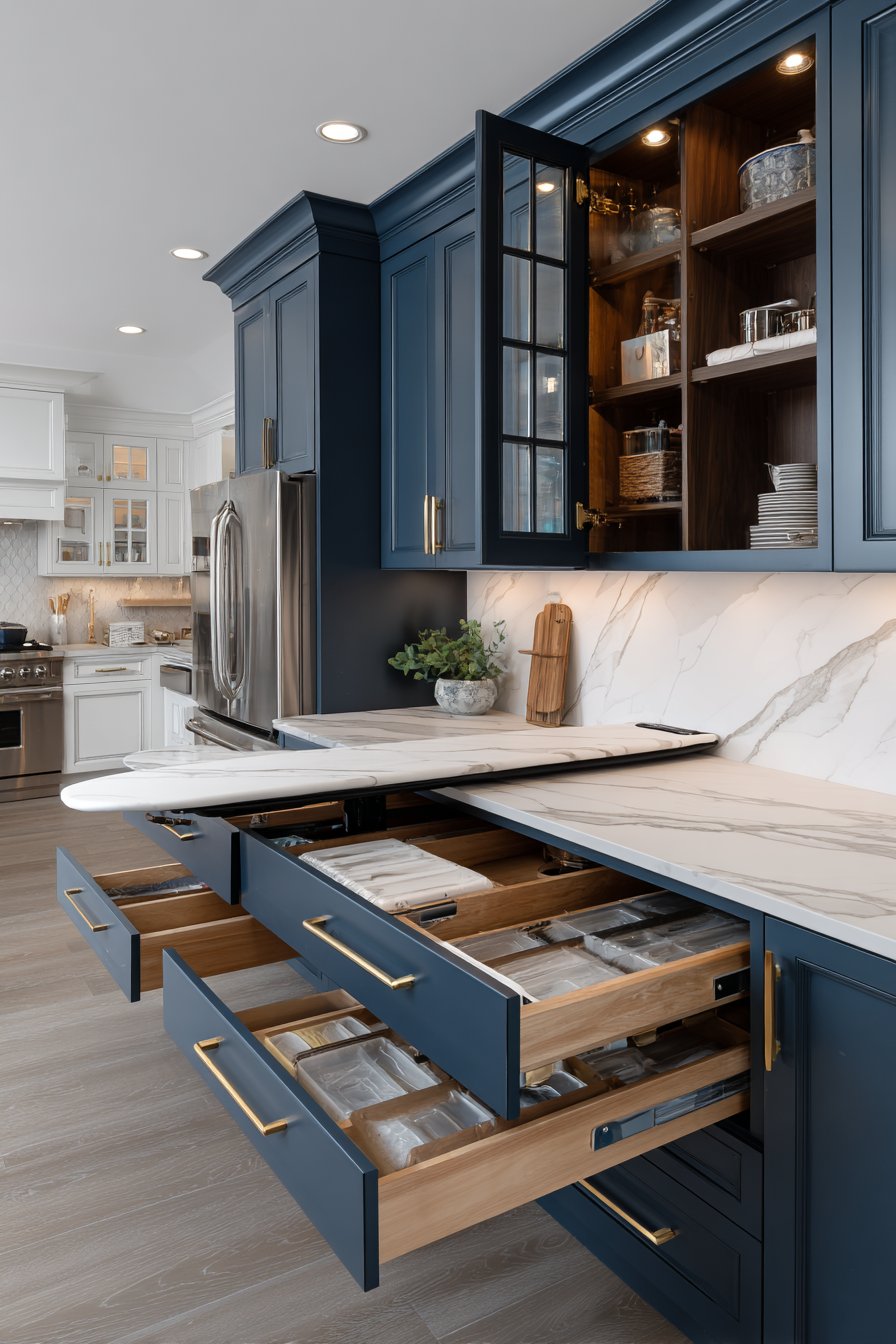 Luxurious Navy Blue with Brass Hardware