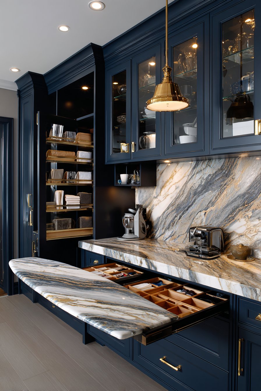 Luxurious Navy Blue with Brass Hardware