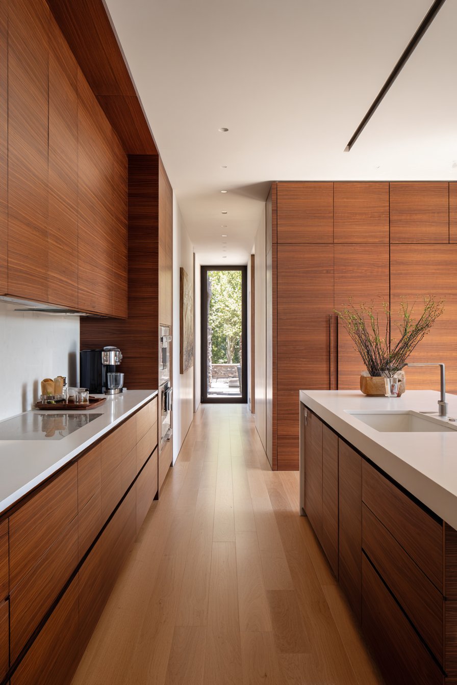 Floor-to-Ceiling Warm Walnut Cabinetry