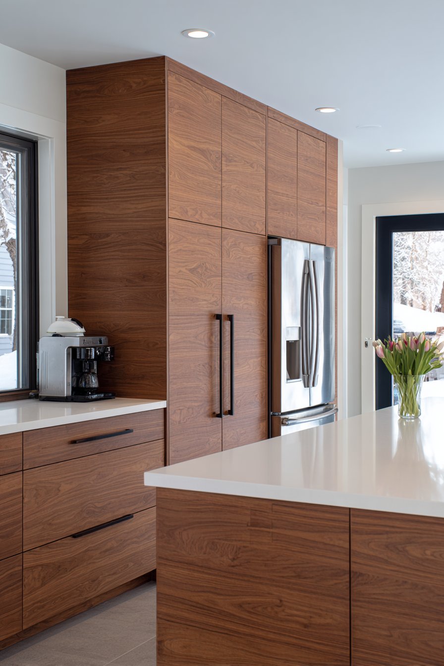 Floor-to-Ceiling Warm Walnut Cabinetry
