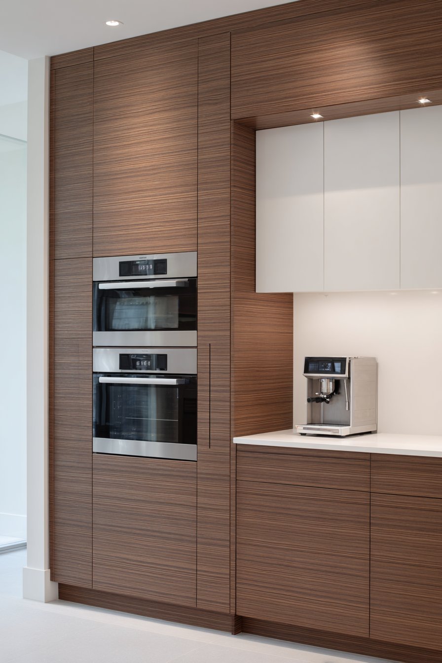Floor-to-Ceiling Warm Walnut Cabinetry