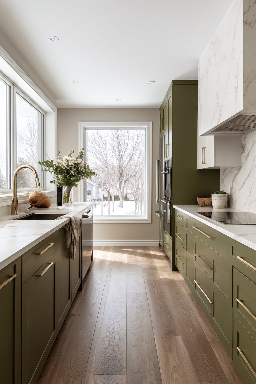 Modern Kitchen with Custom Olive Cabinetry