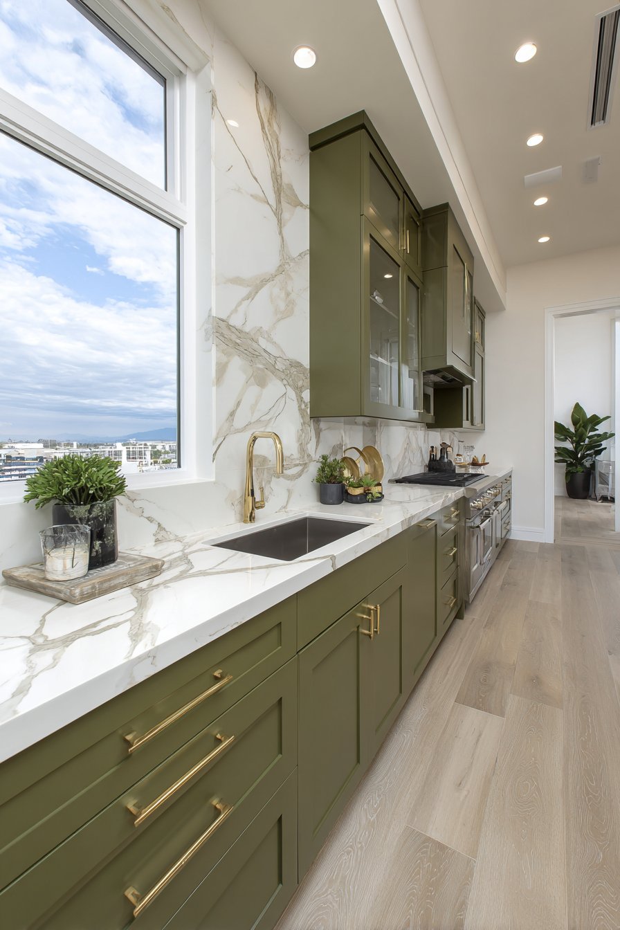 Modern Kitchen with Custom Olive Cabinetry