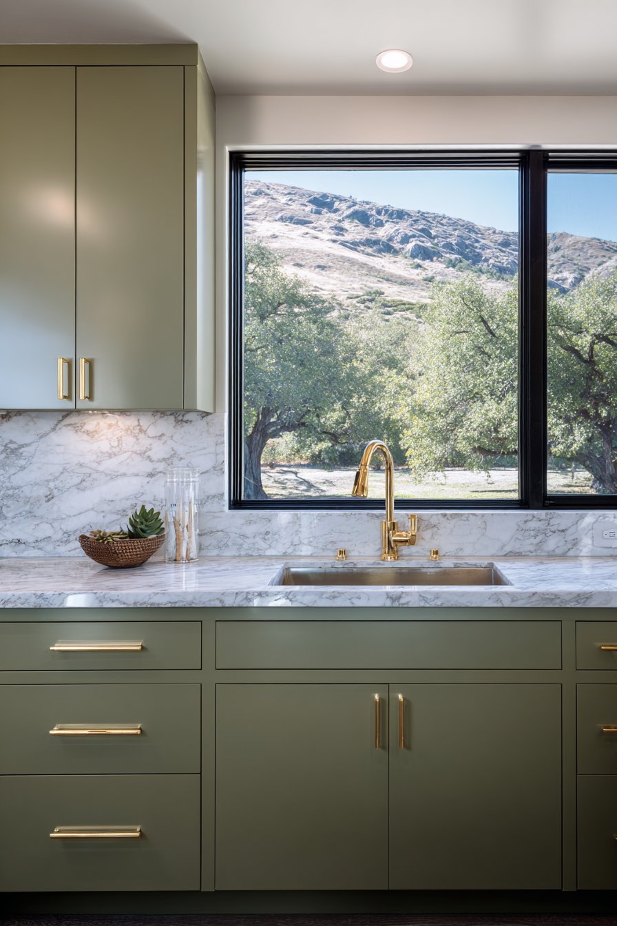 Modern Kitchen with Custom Olive Cabinetry