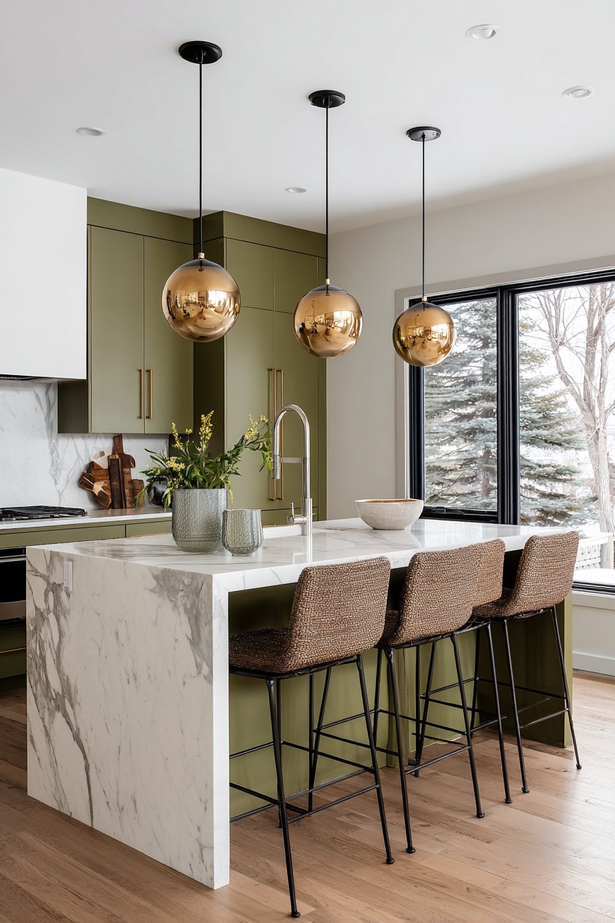 Modern Kitchen with Custom Olive Cabinetry