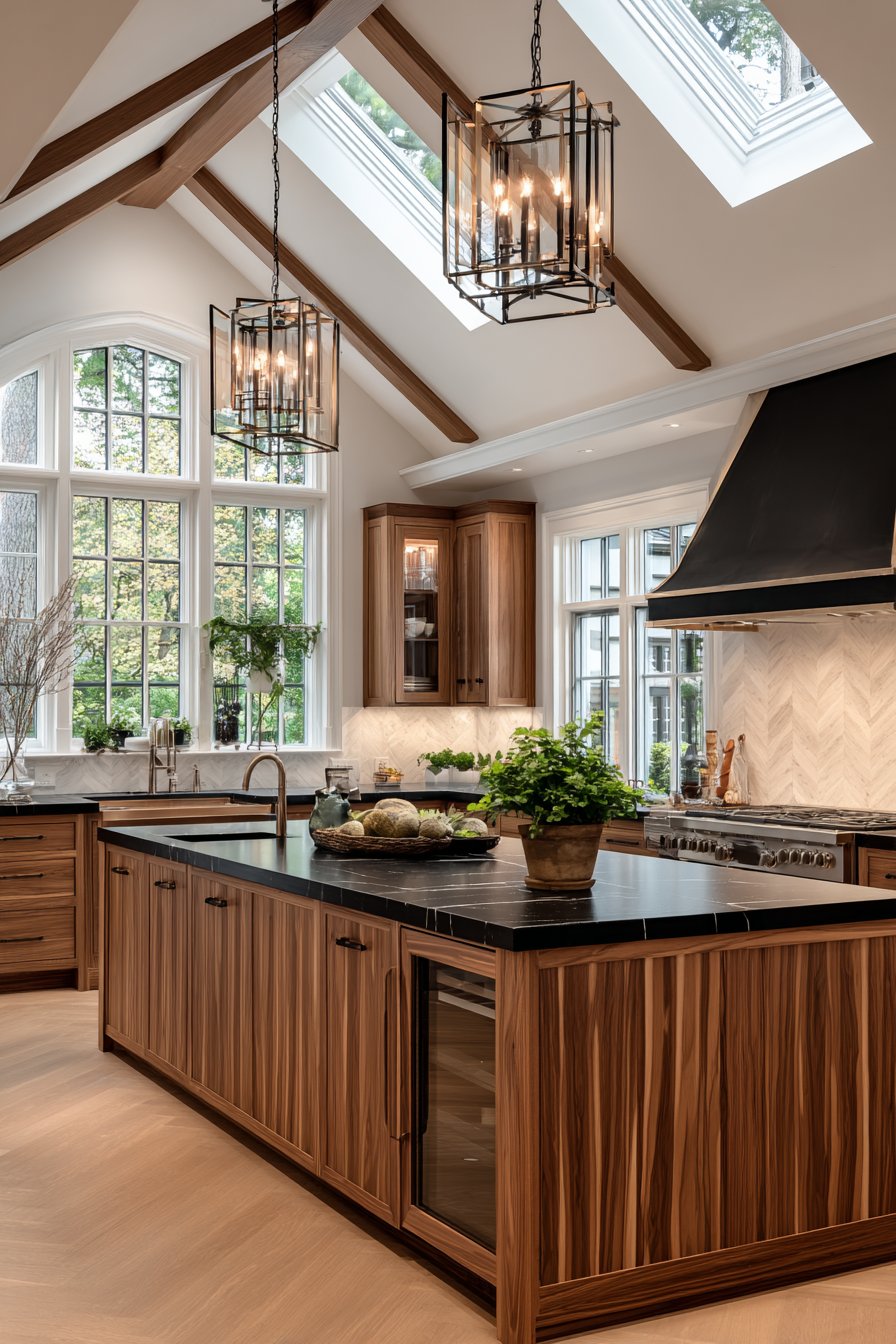 Expansive L-Shaped Island with Vaulted Ceilings