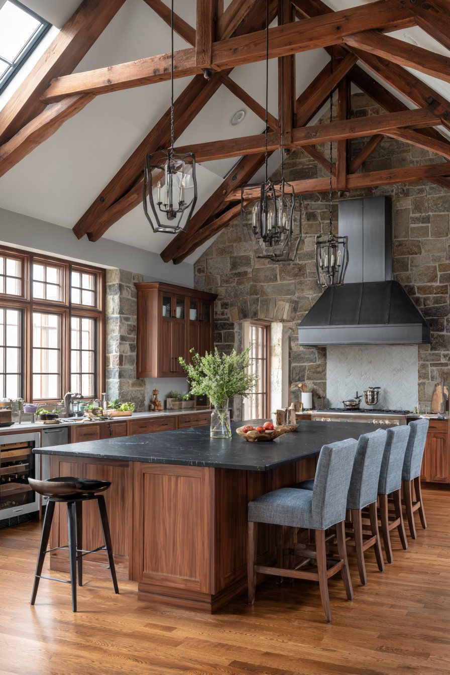 Expansive L-Shaped Island with Vaulted Ceilings