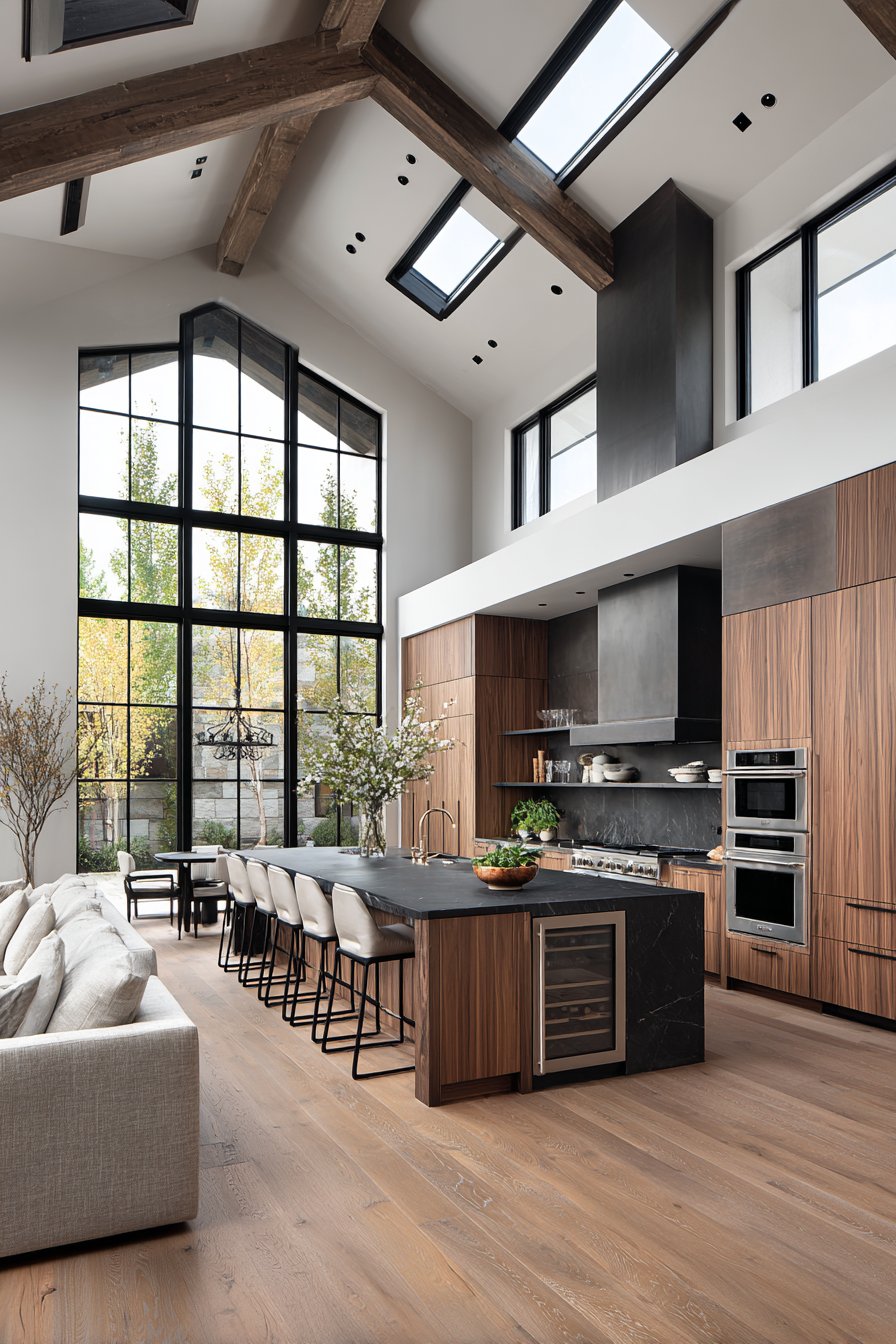 Expansive L-Shaped Island with Vaulted Ceilings