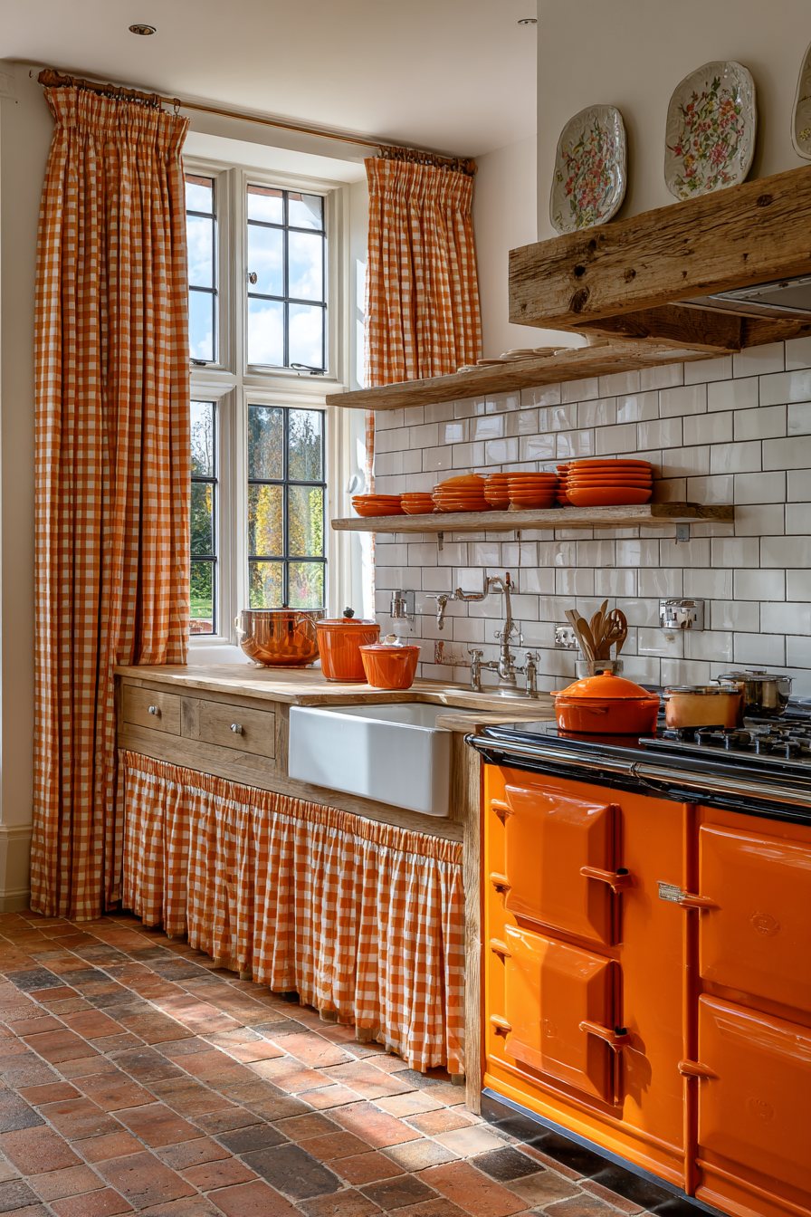 Vintage Farmhouse Orange Range Kitchen