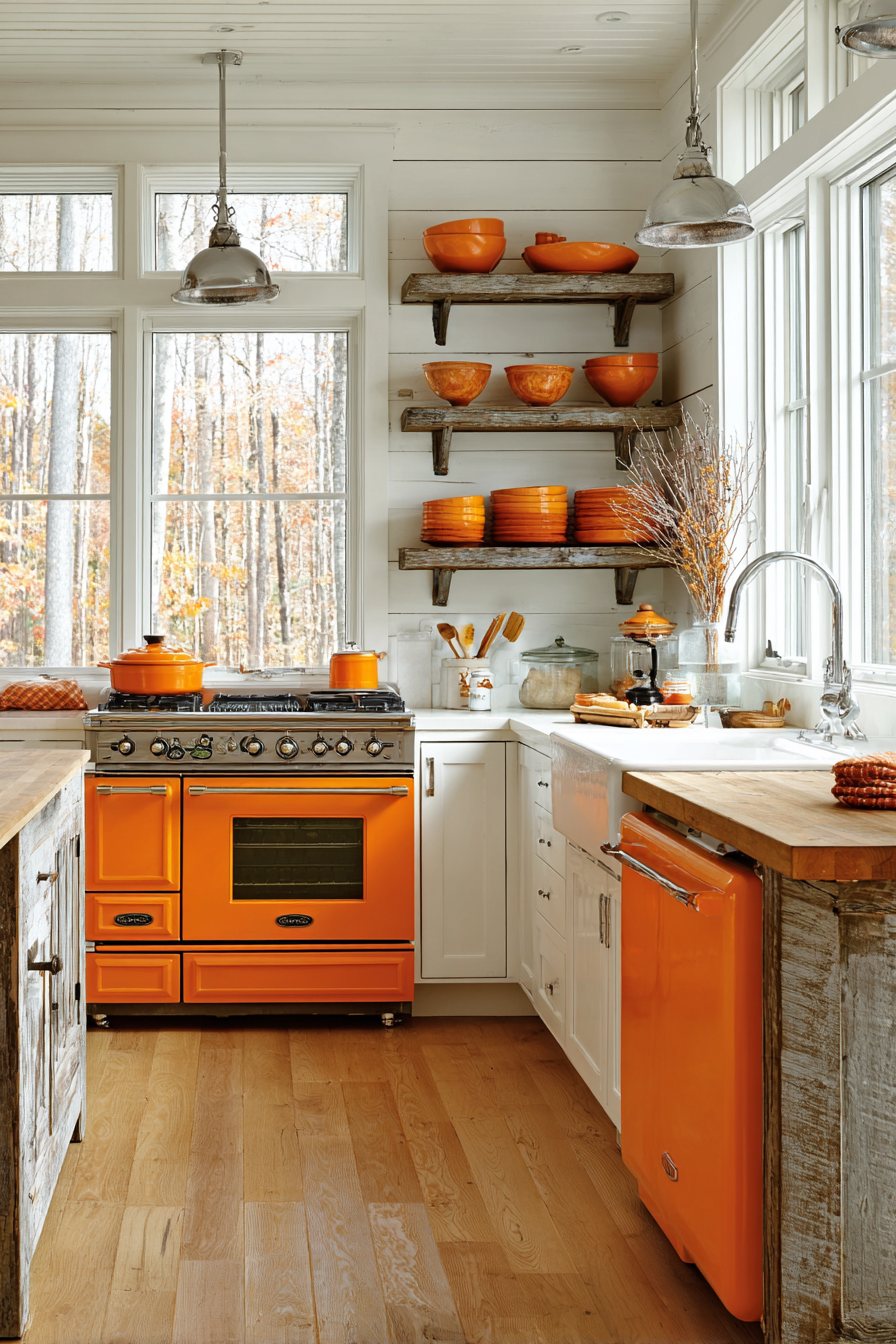 Vintage Farmhouse Orange Range Kitchen