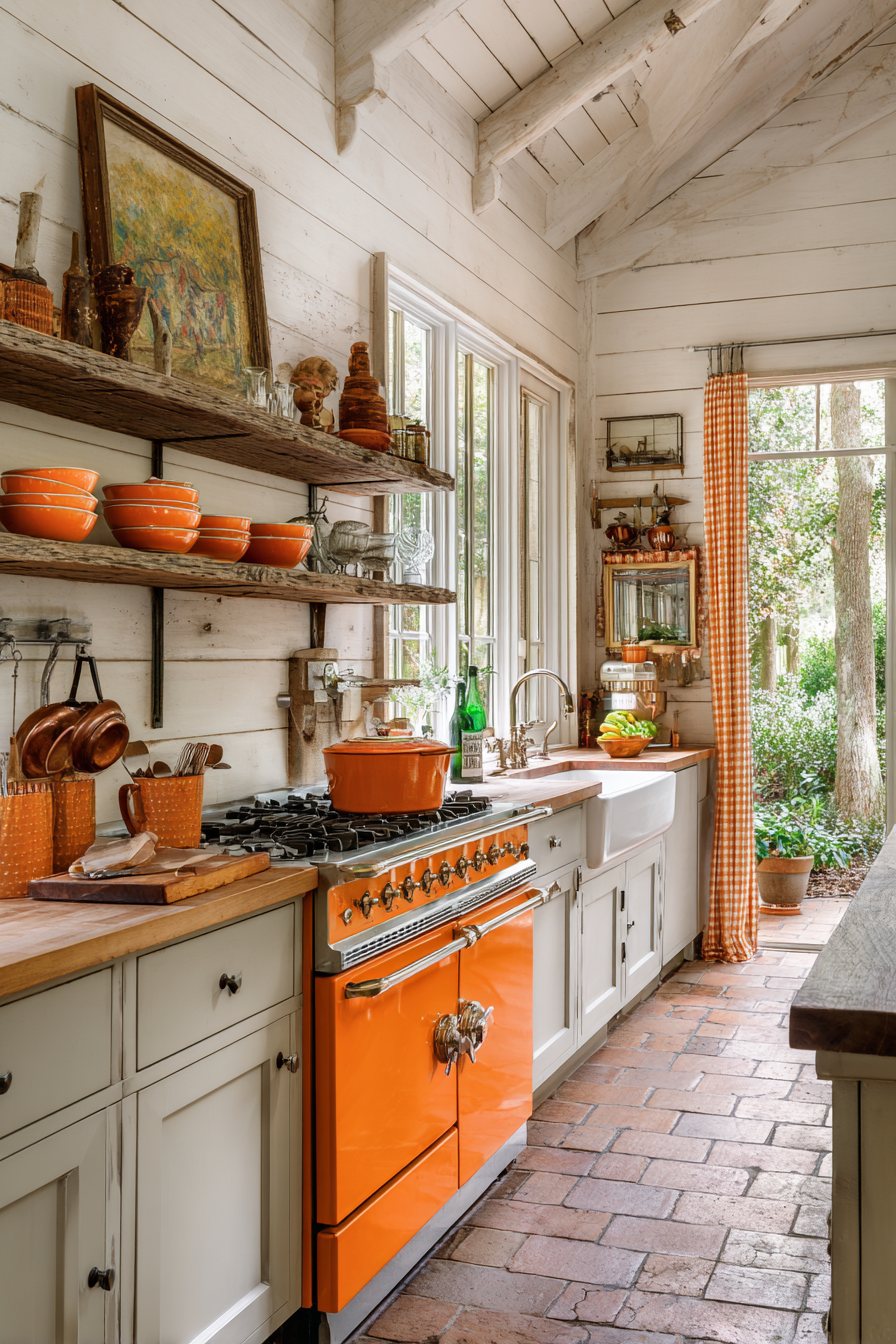 Vintage Farmhouse Orange Range Kitchen