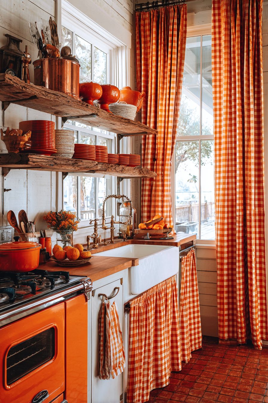 Vintage Farmhouse Orange Range Kitchen
