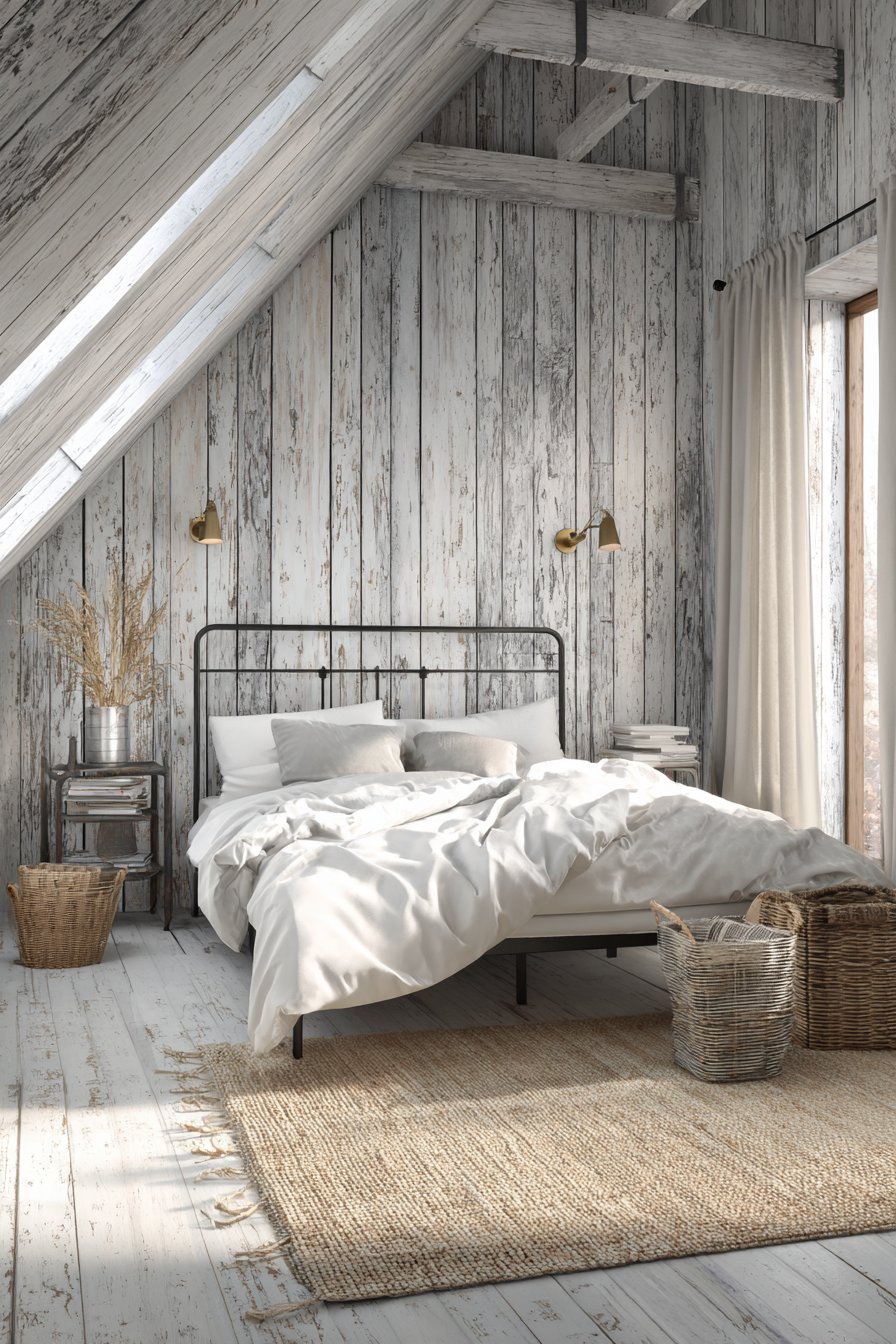 Scandinavian Whitewashed Wood Paneling