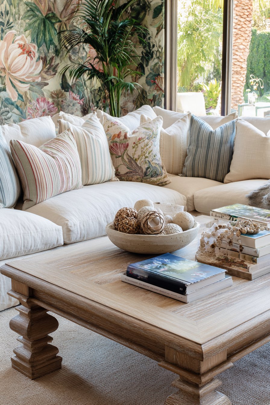 Low-Profile Sectional with Mixed Pattern Pillows