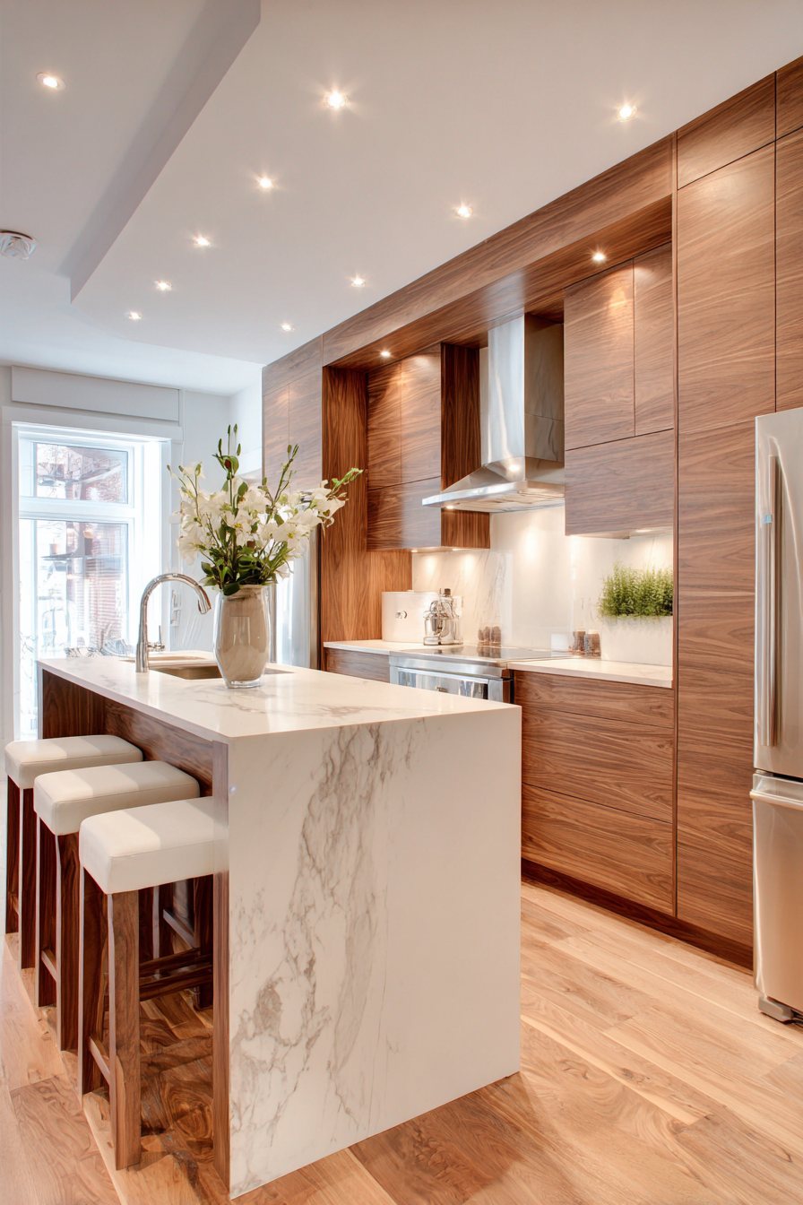 Contemporary Horizontal Walnut Kitchen