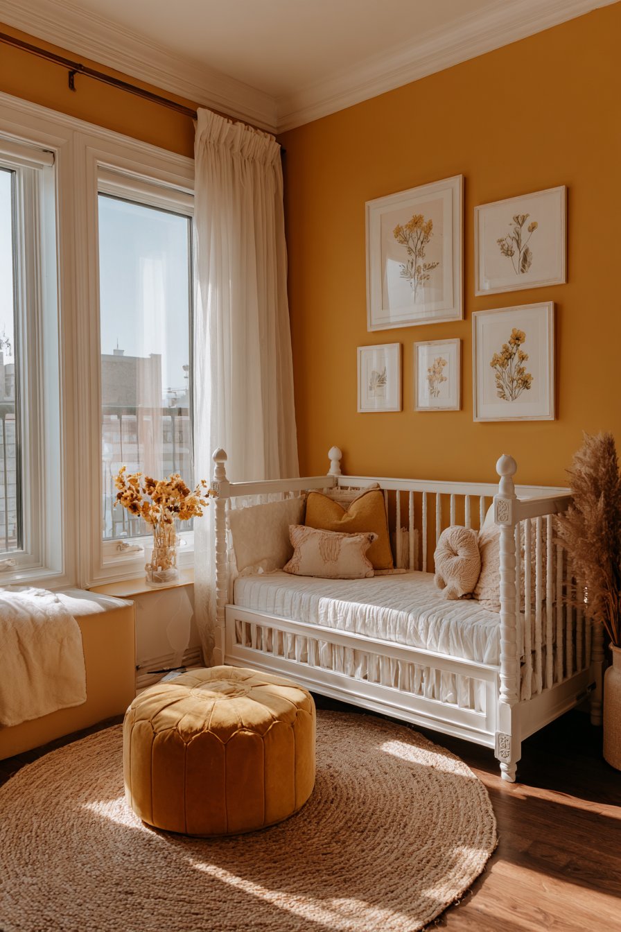 Serene Honey Yellow with Botanical Gallery Wall