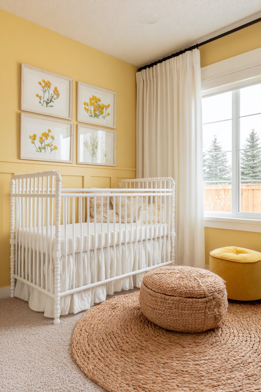 Serene Honey Yellow with Botanical Gallery Wall