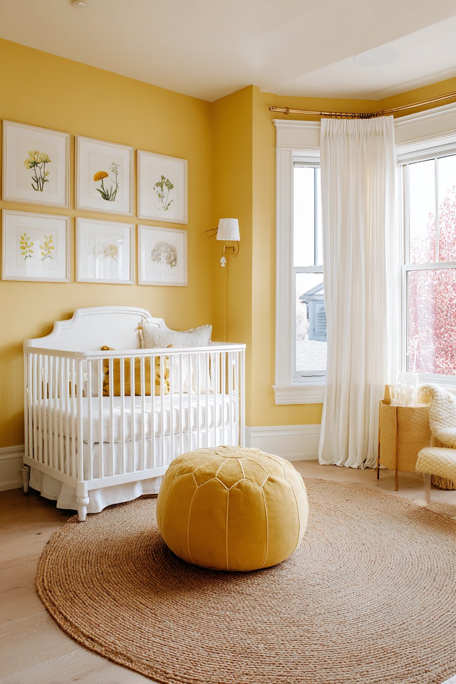 Serene Honey Yellow with Botanical Gallery Wall