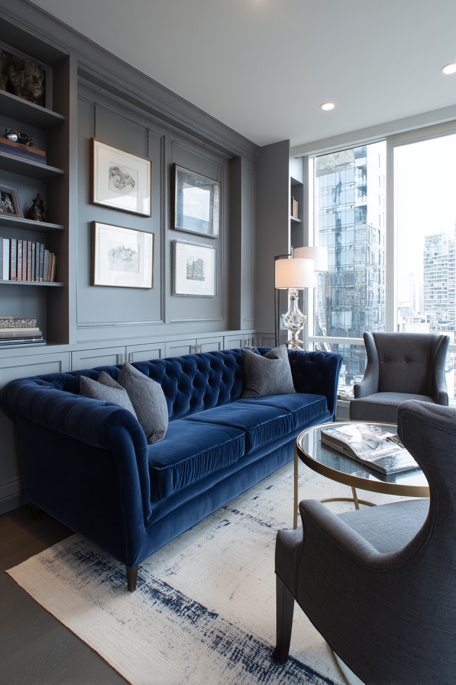 Navy Velvet Chesterfield with Contemporary Proportions