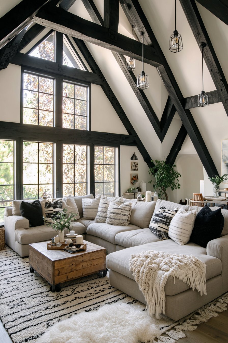 Dramatic Black-Framed Windows with Geometric Patterns