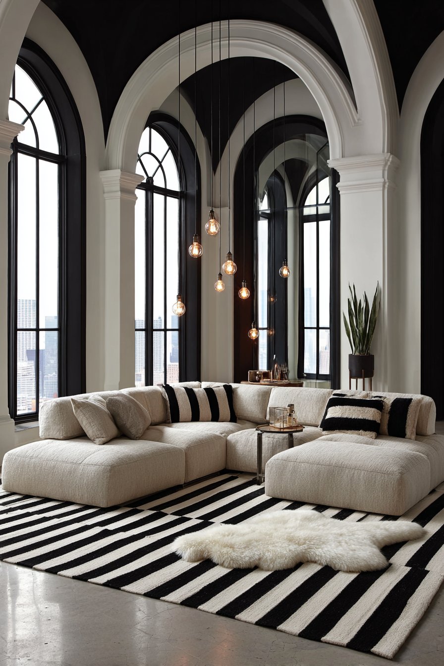 Dramatic Black-Framed Windows with Geometric Patterns