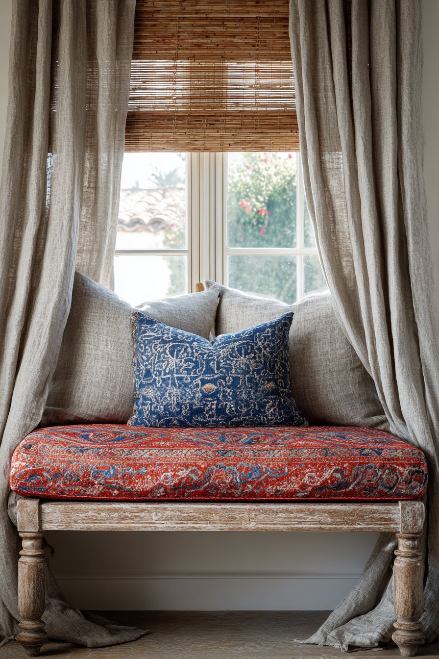 Layered Window Treatments with Global Textiles