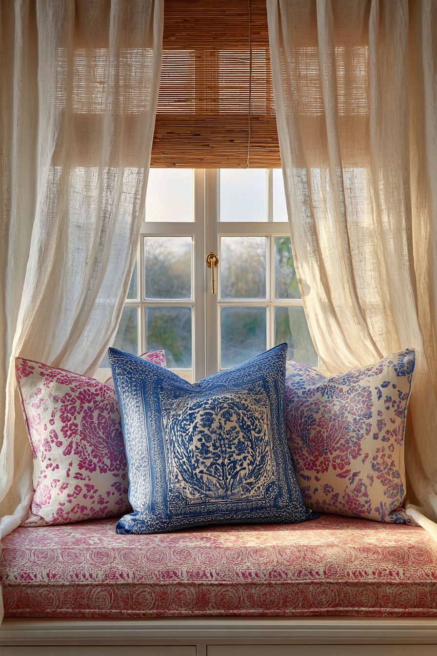 Layered Window Treatments with Global Textiles