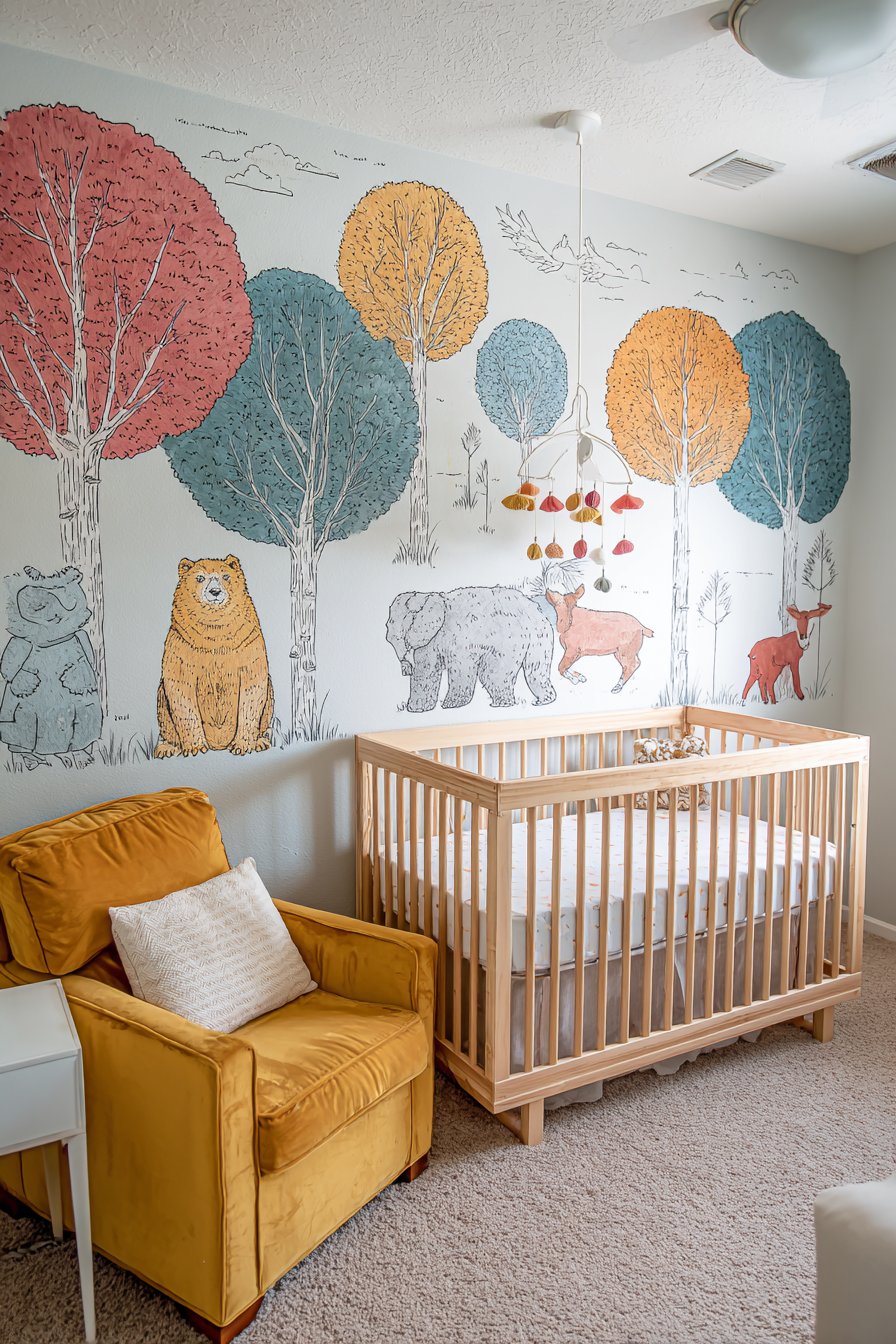 Hand-Painted Forest Mural Nursery