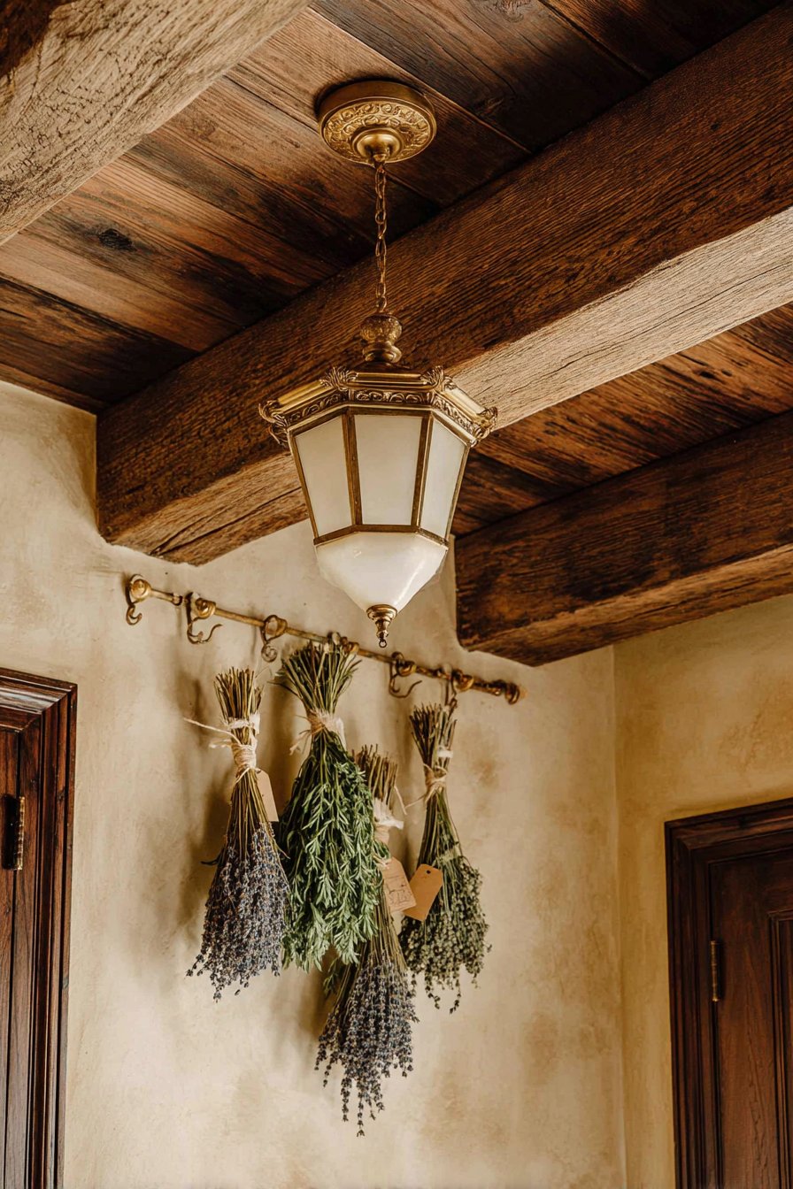 Exposed Wooden Beams with Dried Flowers