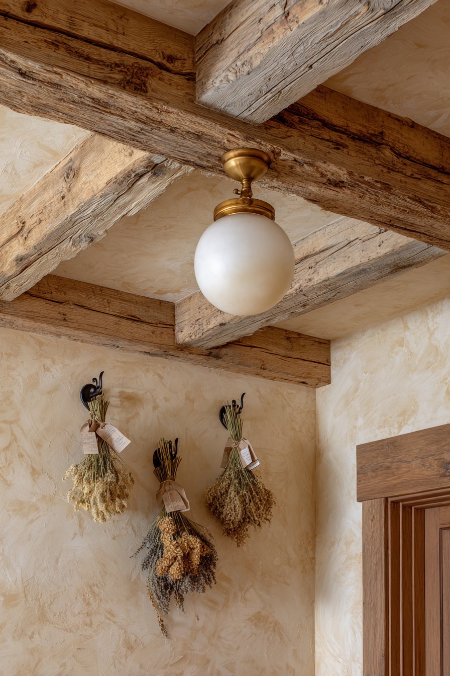Exposed Wooden Beams with Dried Flowers