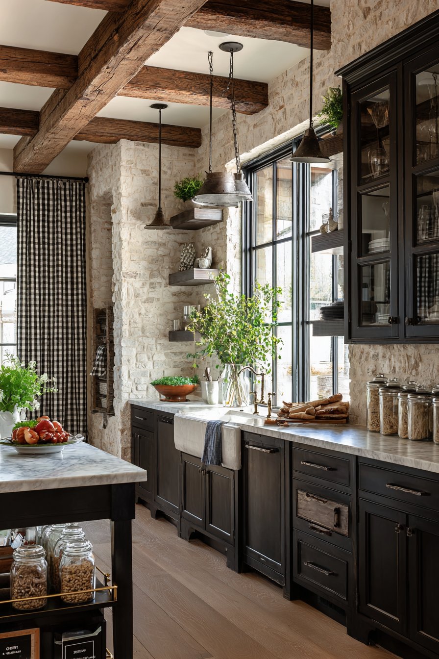Whitewashed Brick with Exposed Beams