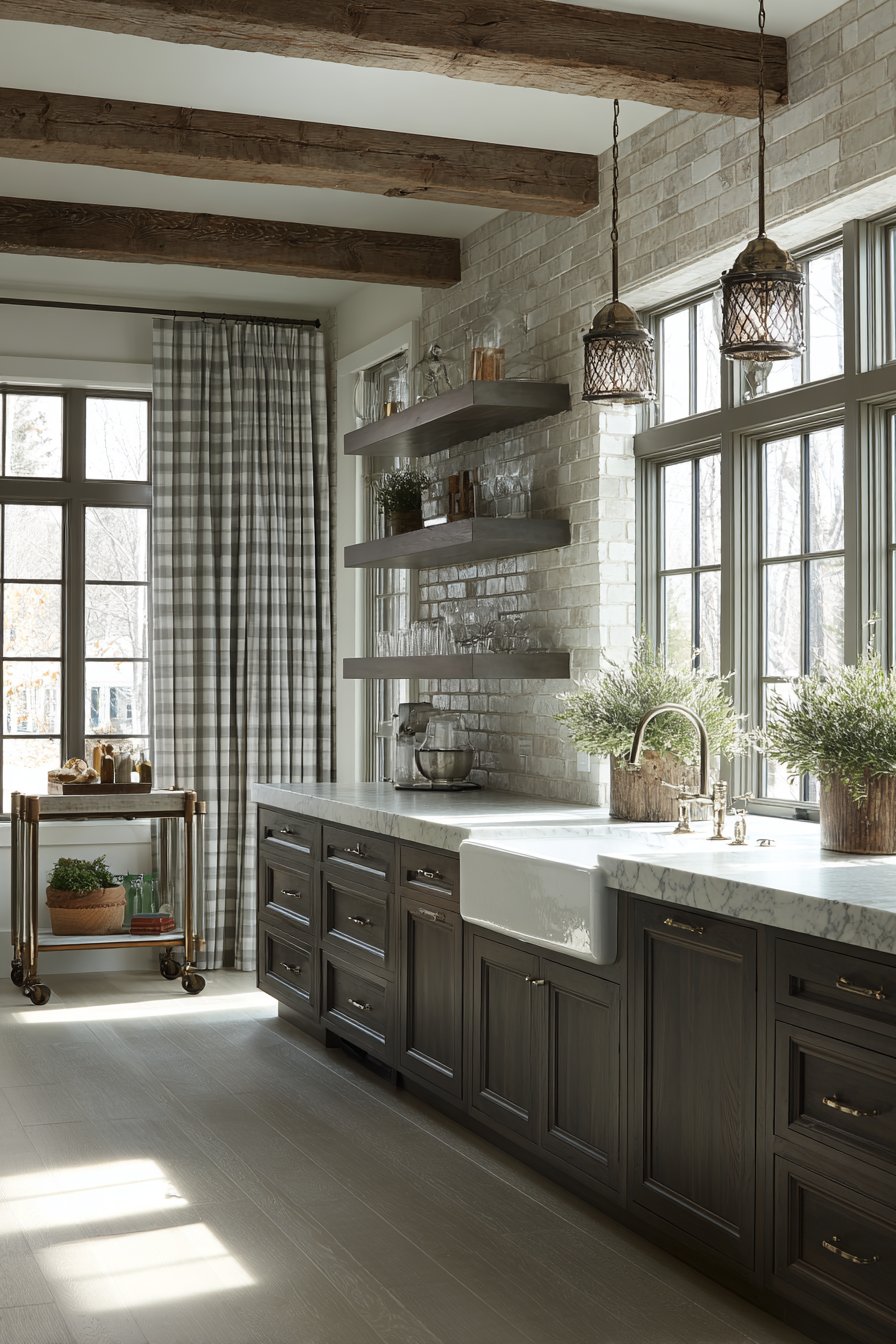 Whitewashed Brick with Exposed Beams