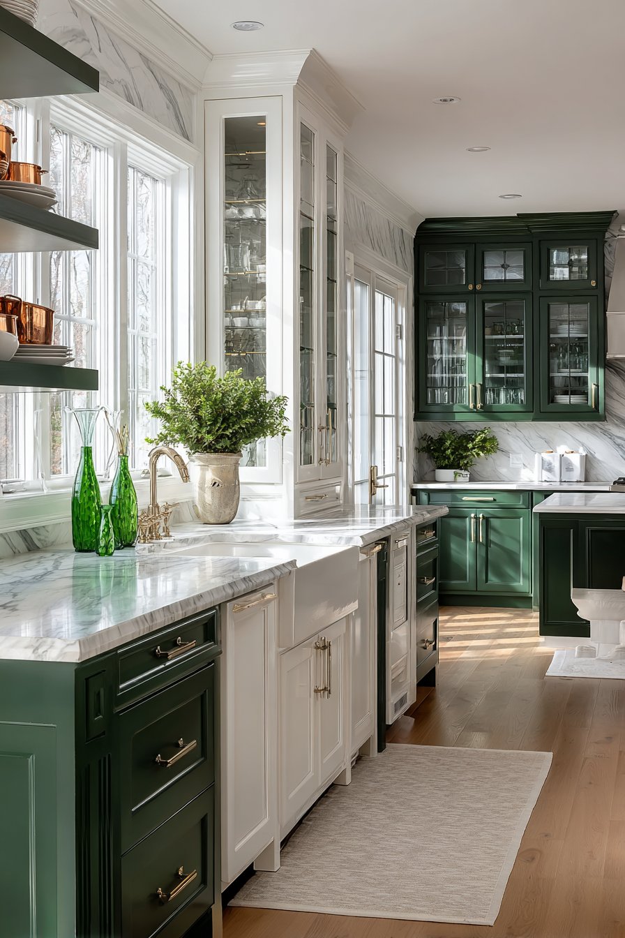 Two-Toned Bottle Green and White Design