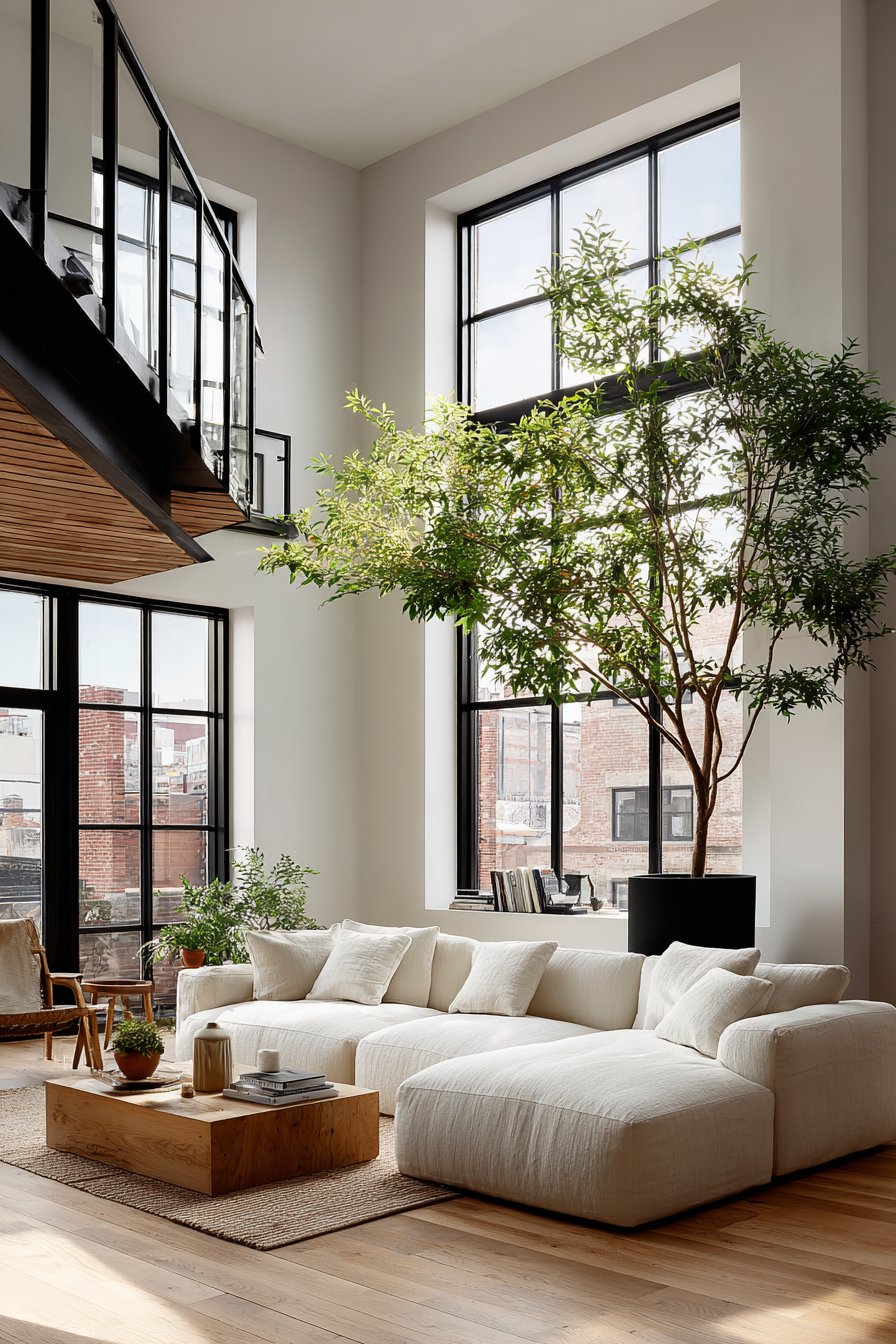Indoor Tree with Glass Balcony Overlook