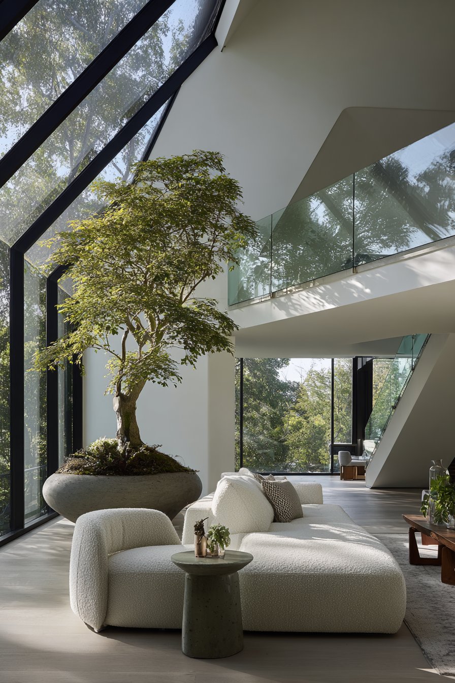 Indoor Tree with Glass Balcony Overlook