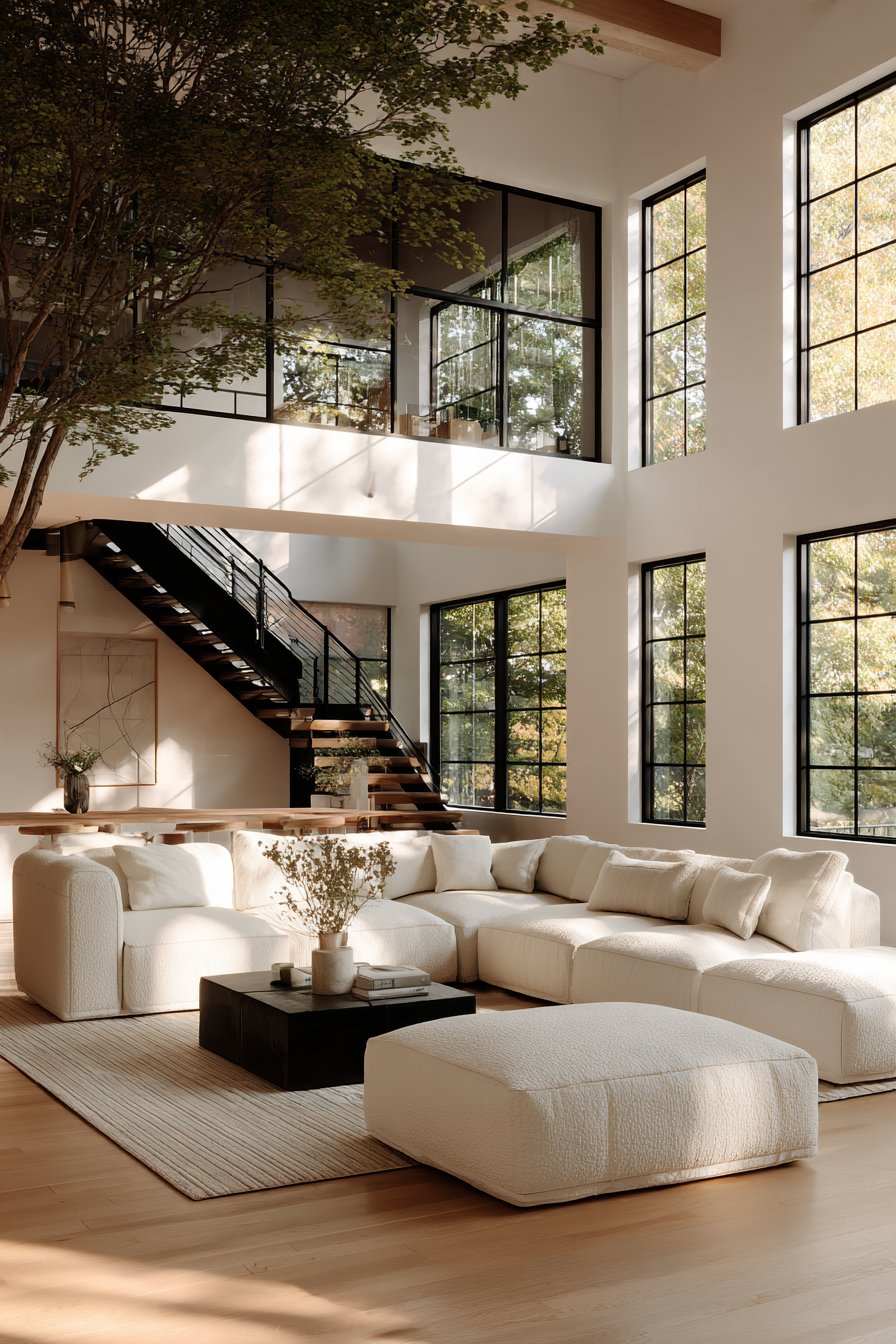 Indoor Tree with Glass Balcony Overlook