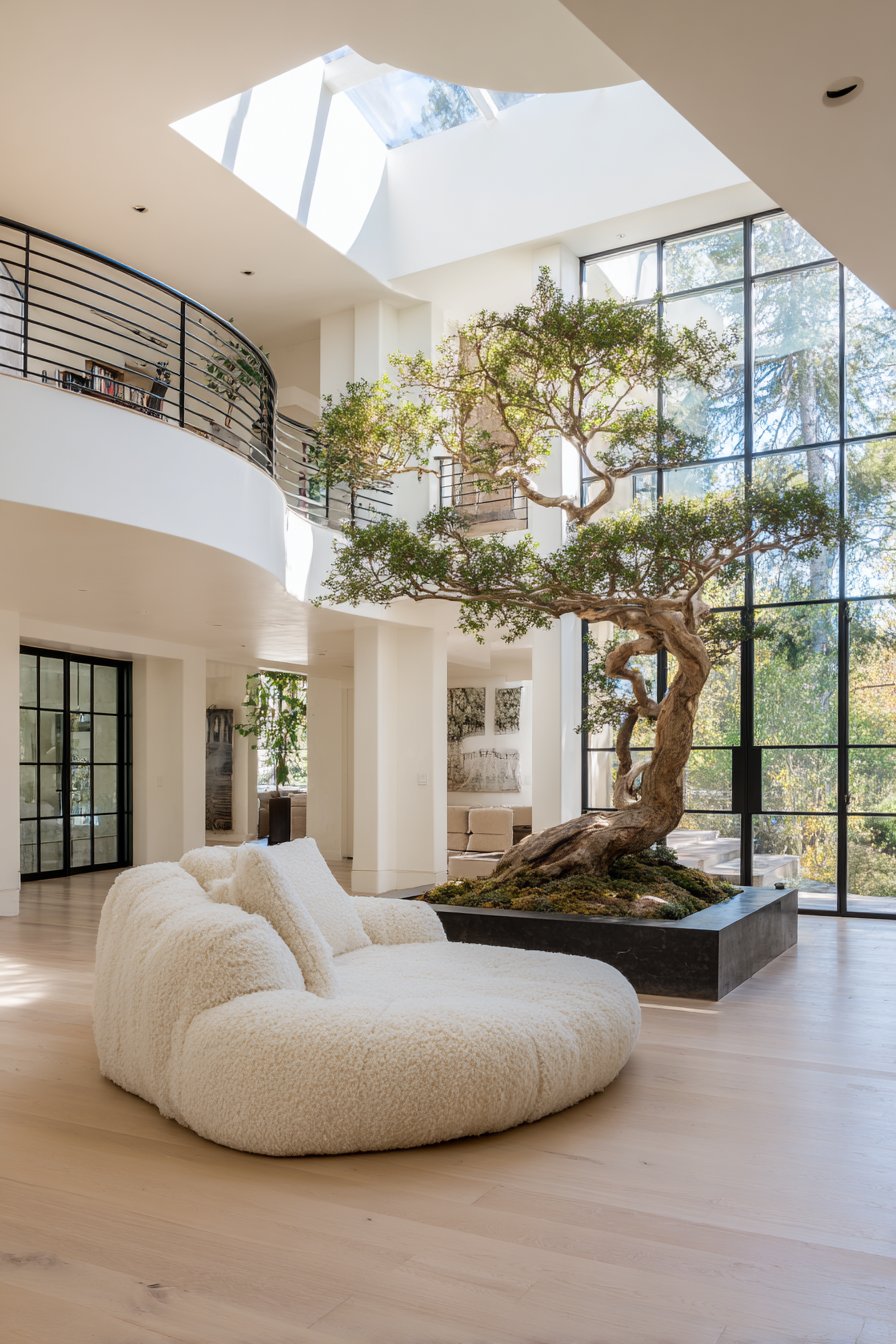 Indoor Tree with Glass Balcony Overlook