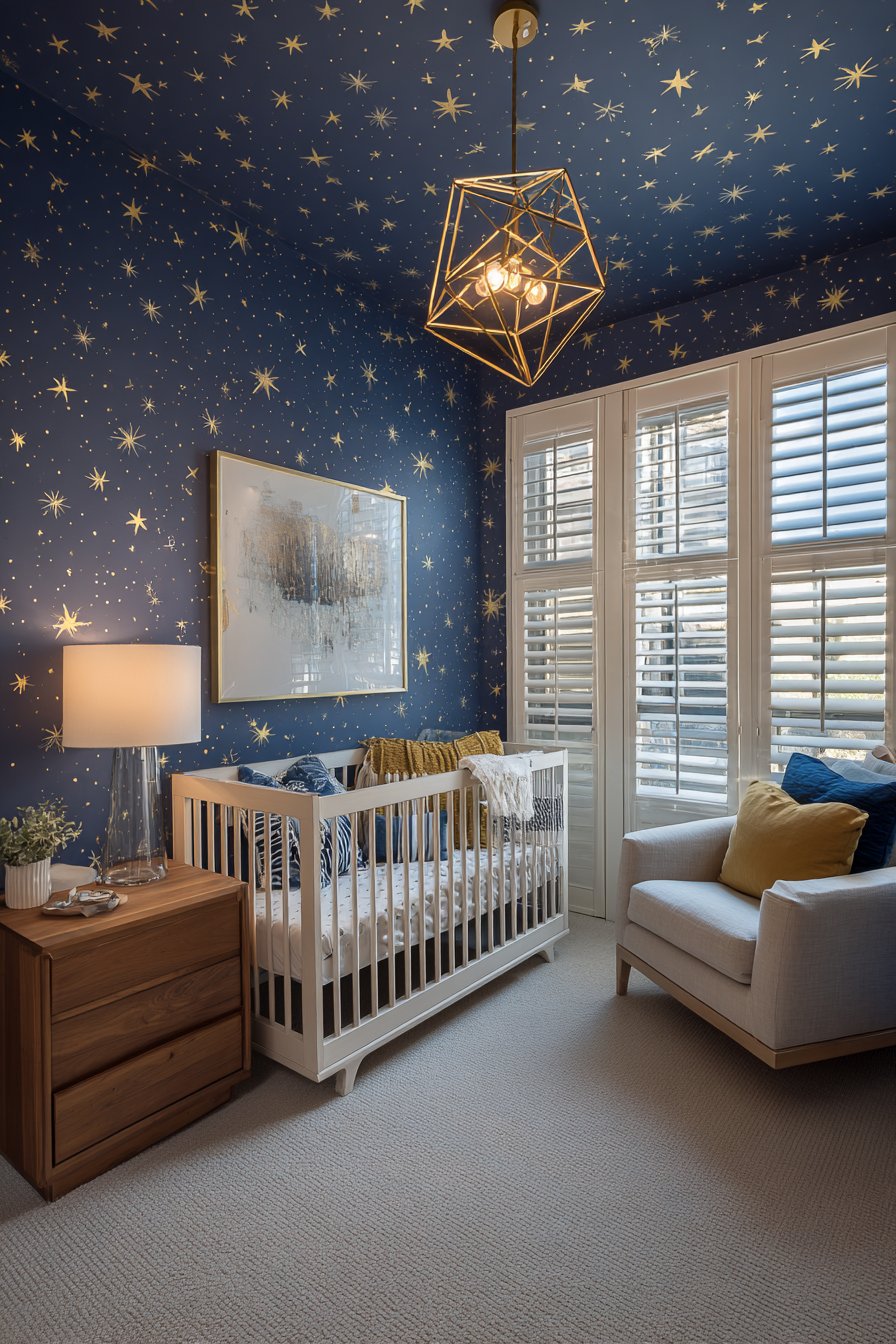 Navy Ceiling with Gold Star Decals
